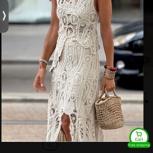 Bohemian Style Knitted Hollow Crochet  Top and Skirt Set